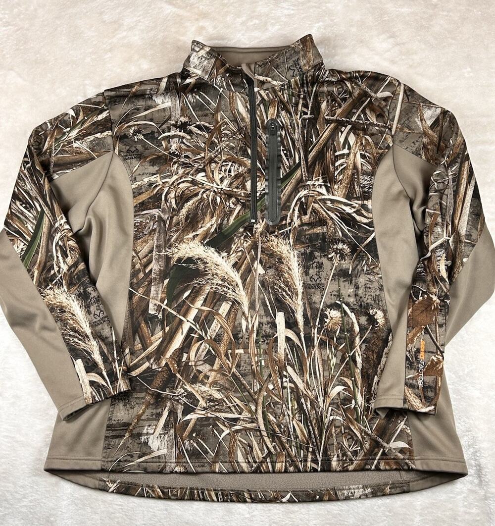 Realtree Max-5 Pullover Mens 2XL Camo Scent Factor 1/4 Zip Pursuit Gear Hunting
